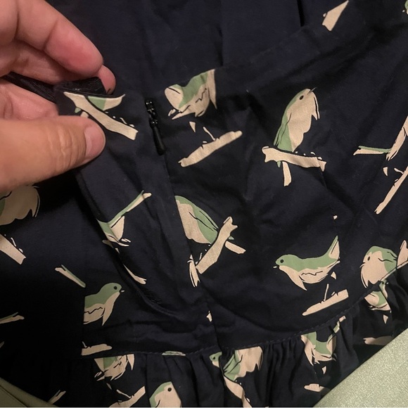 Anthropologie Porridge Navy Blue/green With Pockets Sing Sweetly Bird Dress Sz 0 - Picture 6 of 12